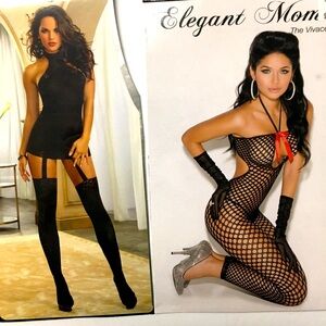 Bundle (2) Dreamgirl Sheer Dress Attached Garters + Sheer Net Bodysuit Black
